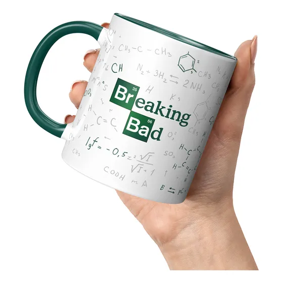 Caneca Xícara Cerâmica Porcelana Breaking Bad Quimica Cor Verde-escuro