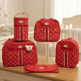 Kit Bolsa Maternidade Com Mochila E Porta Mamadeira Vermelho