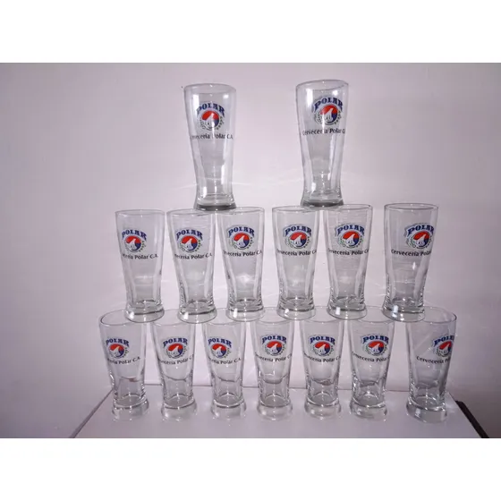 Quince (15) Vasos De Vidrio Para Cerveza Con Emblema Polar.