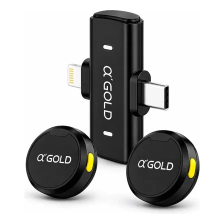 Microfone Lapela A'Gold MCF-38D Sem Fio para iPhone e Android com 2 Microfones