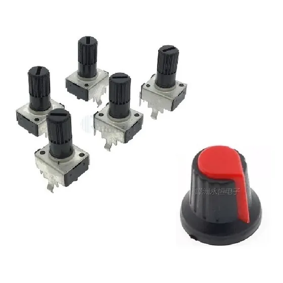 5x Potenciômetro Linear Vertical 3 Pinos Rv09 10k + 5 Knobs