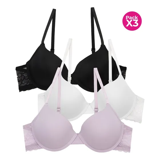 Lili Pink Brasier Copa 3/4 Paquete X3 En Microfibra Y Encaje