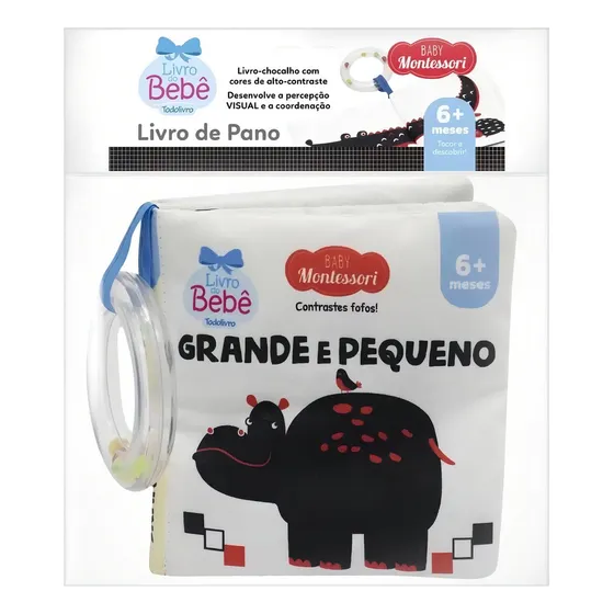 Livro De Pano Com Chocalho Baby Montessori Contrastes Fofos Grande E Pequeno - Editora Todolivro