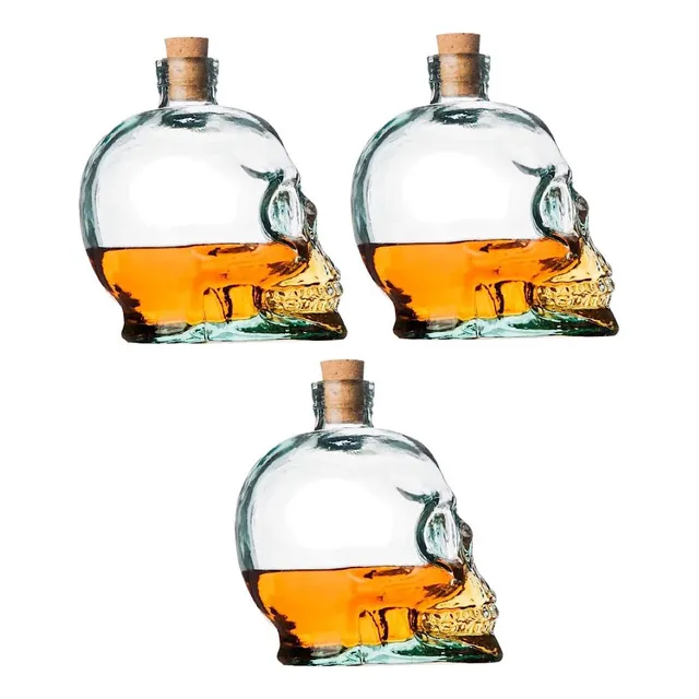 Kit C/ 3 Garrafas De Whisky Vodka Vidro De Caveira 450ml