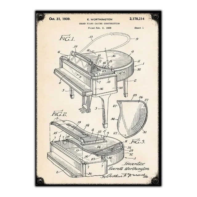 #155 - Cuadro Vintage 21 X 29 Cm / No Chapa Piano Antiguo