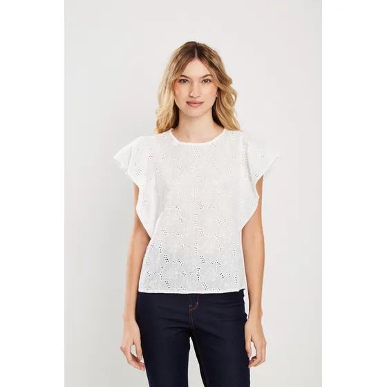 Musculosa Moda Basico Broderie Algodón Off White Koxis Mujer