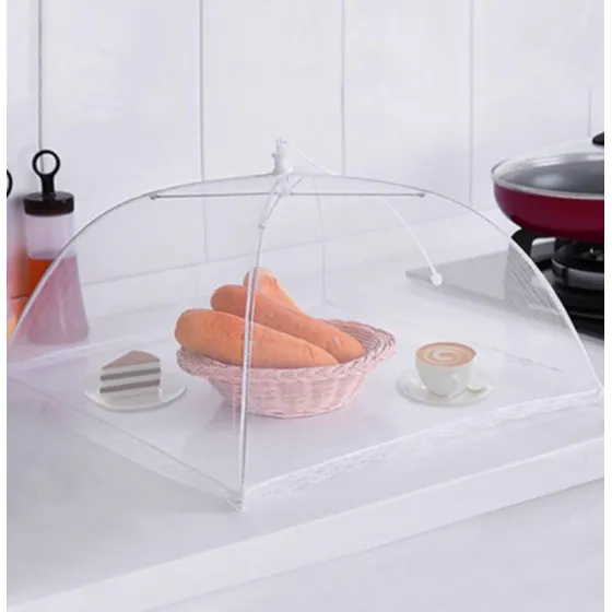 Tapa Tipo Paraguas Para Plato En Malla Tul Blanco 30 Cm