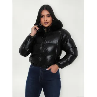 Jaqueta Feminina De Inverno Cropped Dupla Face Com Capuz Jaqueta Feminina De Inverno Cropped Dupla Face Com Capuz