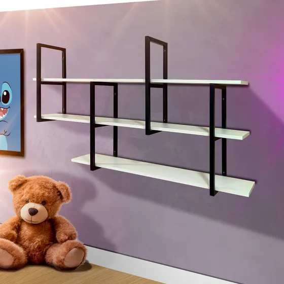 Nicho Modular Sofisticado Ferro E Madeira Preto Ajustável