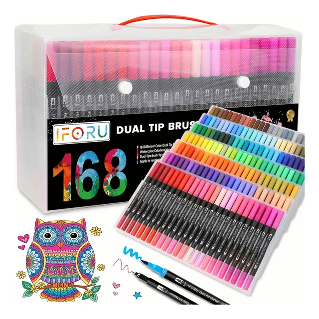 IFORU Marcadores 168 Colores Plumones Punta Pincel Doble Punta