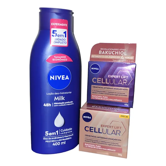 Pack Nivea Cellular + Nivea Milk Rostro Y Cuerpo 1+1+1