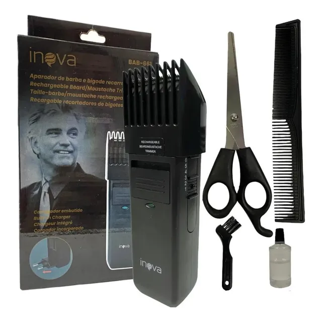 Kit Maquininha De Cortar Cabelo E Barba + Tesoura + Pente