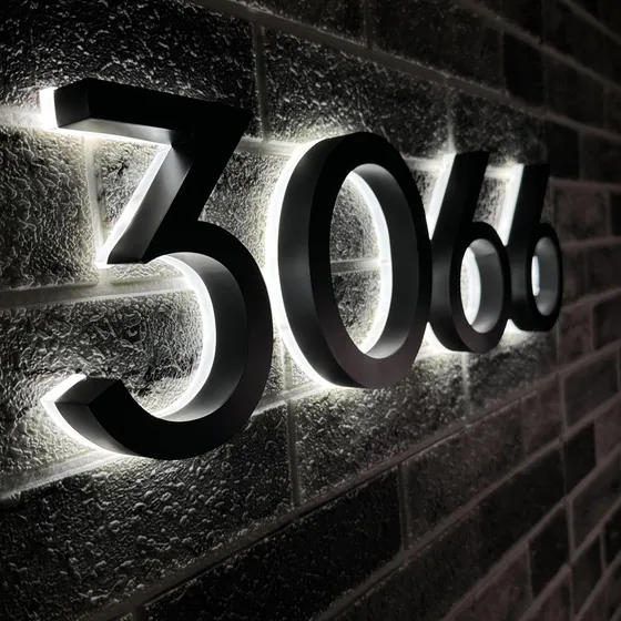 04 Números Residenciais Fundo Acrílico Led's Iluminado 20cm