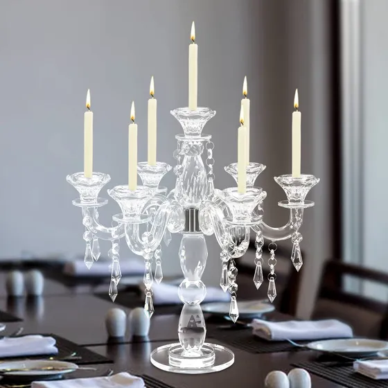 Candelabro Cristal 7 Brazo Moderno Centro Mesa Transparente
