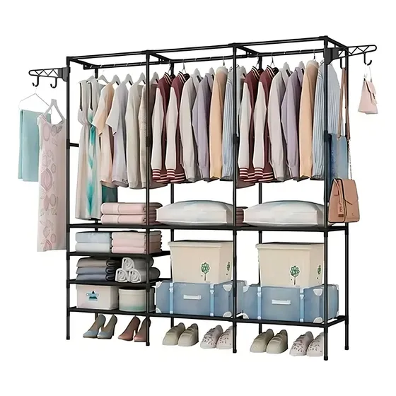 Ropero Armable 3 Cuerpos Closet Perchero Organizador De Ropa Color Negro