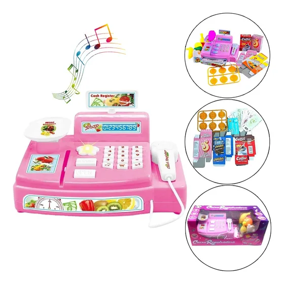 Caixa Registradora Rosa Luz Som Movimento Mini Mercado 