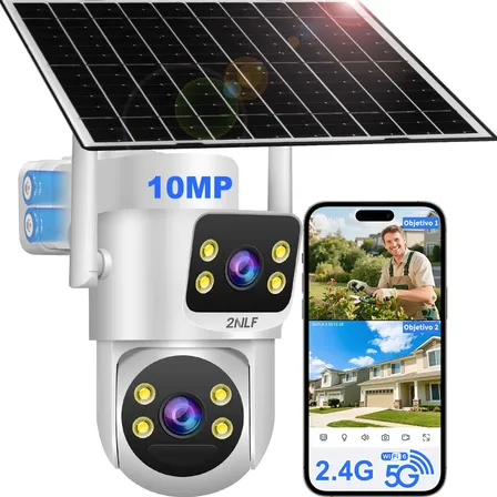 10mp Câmera De Segurança Ip Wifi Placa Solar Prova D'água Full Hd Lente Dupla Camera Dupla Eseecloud App Branco