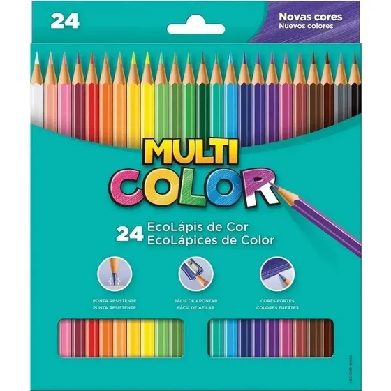 Lápis de Cor 24 Cores Pintar e Desenhar MultiColor EcoLápis