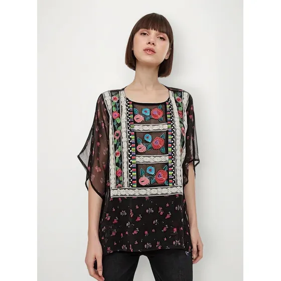 - Blusa Bordada Desigual S Nueva Kassandra Negro