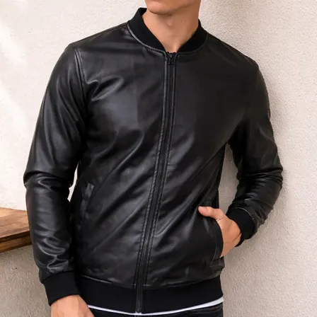Jaqueta Bomber Courino Masculina Com Zíper E Bolso