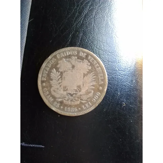 Moneda Antigua De Plata Fuerte De 5 Bs, De 1.886 L E I 900