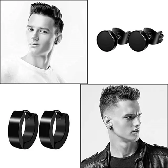 Onesing 15 Pares De Aretes Negros Para Hombres, Aretes