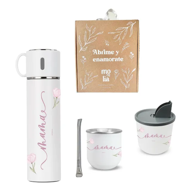 Dia De La Madre Juego De Mate+ Termo + Yerbera En Box Regalo
