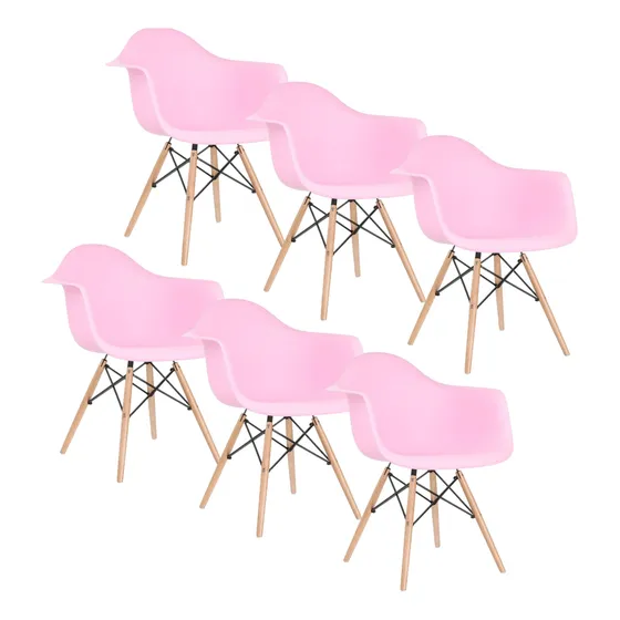 Kit 6 Cadeiras Charles Eames Wood Com Braços Várias Cores