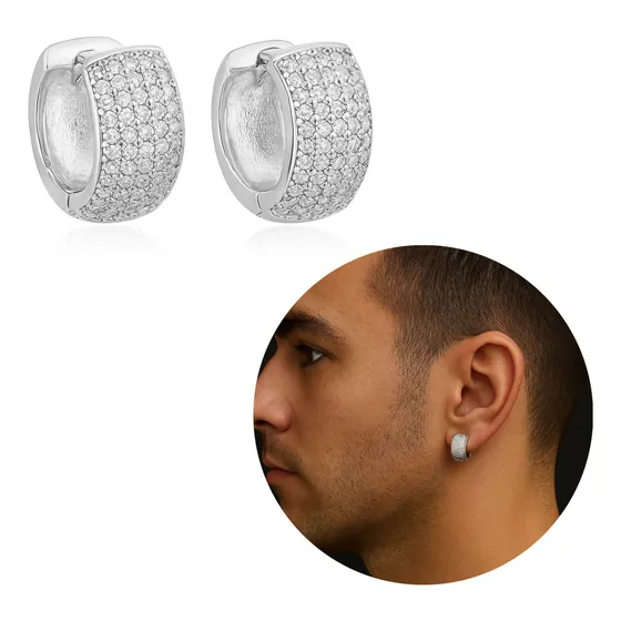 Brinco Argola Masculino 6 Fileiras Zircônia Neymar Évidence Prata925 Cor Prateado