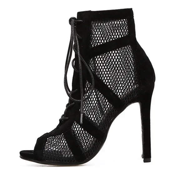 Botines Con Punta Abierta Para Mujer, Boca De Pez, 11 Cm, Ta
