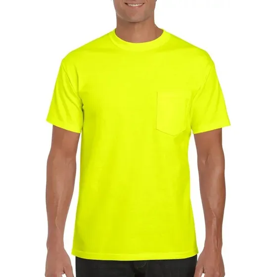 Franela Gildan Dryblend Safety Green Paq 2 Und Con Bolsillo 