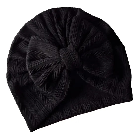 Gorro De Bebe Turbante Algodon Negro 0 A 6 Meses Texturado