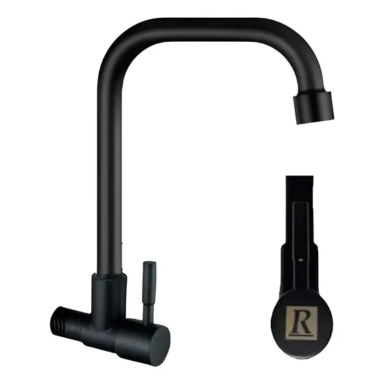 Grifo Unitario Canilla Pared Alto Inox. Negro Mate Pico U