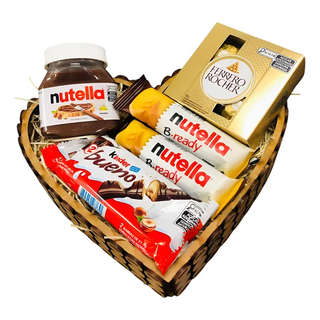 Cesta Coração Especial C/ Chocolate Nutella E Ferrero Rocher