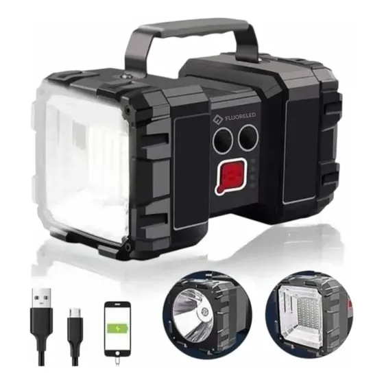 Lanterna Holofote Super Potente Led Recarregável 40w Fluoreled