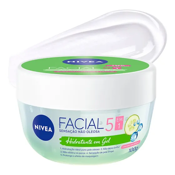 NIVEA Hidratante Facial em Gel Ultraleve 5 em 1 100g, BBB 26, Hidratação Intensa 48h, Prepara para Maquiagem, Sensação Refrescante, Cuidado Facial