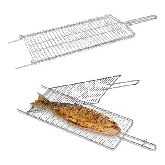 Grelha Inox Dobrável Churrasco Frango Peixe Carne 65cm
