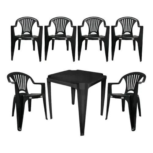 Kit Jogo De 1 Mesa E 4 Poltronas Plásticas Buffet Bar 182kg
