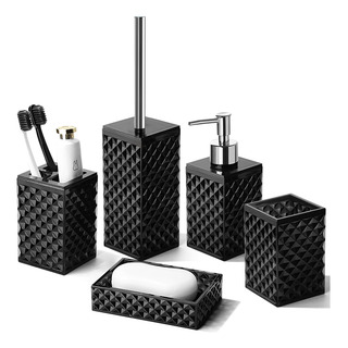 Accesorios De Baño Set De 5 Piezas Plástico Negro Completo Accesorios De Baño Set De 5 Piezas Plástico Negro Completo