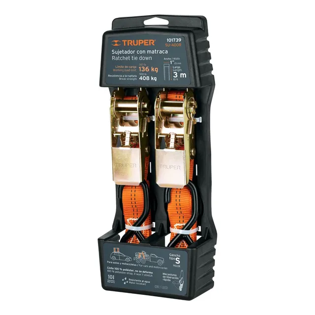 Pack 2 Cintas Correa De Amarre Con Trinquete Carga Ligera