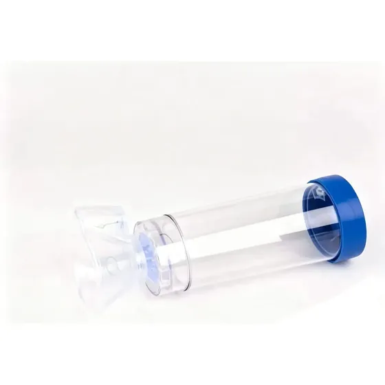 Aerocámara Pediátrica Neo Bivalvulada 180ml (1 Mes A 5 Años) Transparente Y Azul