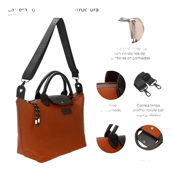 Cartera Bolso Mummaaccesorios En Tela De Avión Impermeable. Marrón Lisa Negro