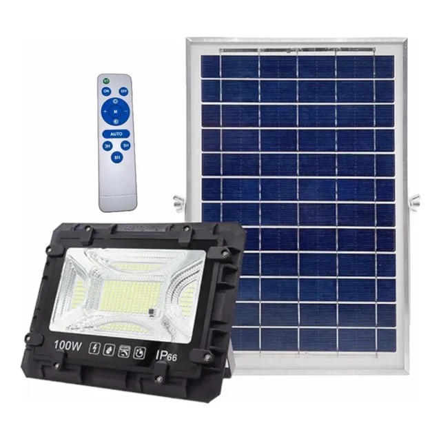 Foco Solar Led 100 Watts Control Remoto Panel Solar Ip66
