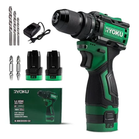 Parafusadeira Furadeira 2 Baterias 16v 10mm 50nm Brushless Verde 16v Caixa De Papelão 127/220v