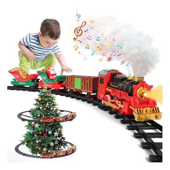 Juego Tren Eléctrico ZENMECAN 4 Vagones Navideño Con Vías Luces Sonido
