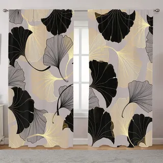 Juego De Cortinas De 2 Piezas Con Estampado Moderno De Hojas