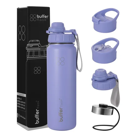 Termo Botella Agua Termica Buffer Acero Inoxidable +4 Tapas Lavanda Chic