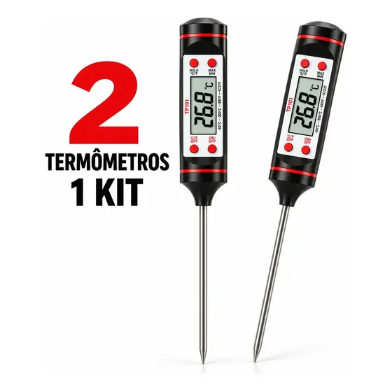 Kit 2 Termômetros Culinários Digitais Espeto Cozinha Alimentos Bebidas Carnes -50°C a 300°C