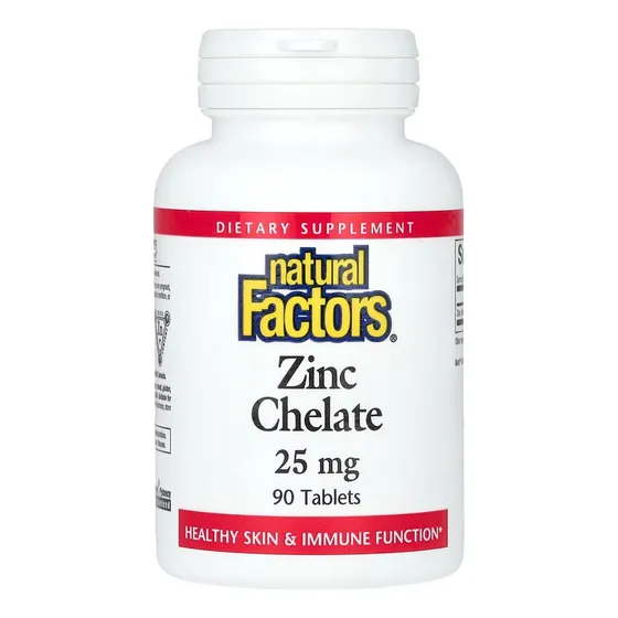 Quelato de zinc de Natural Factors 25 mg 90 comprimidos vegano