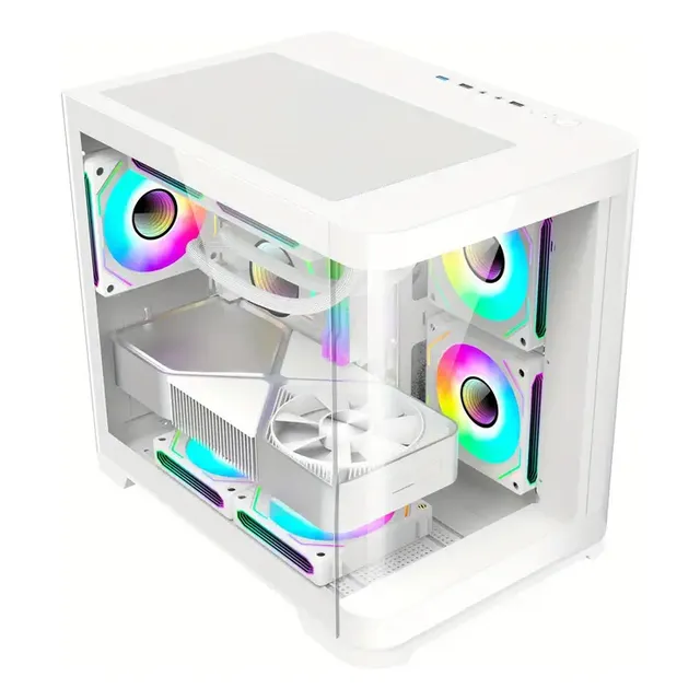 Gabinete Gamer De Cristal Templado Curve Estilo Pecera Blanco